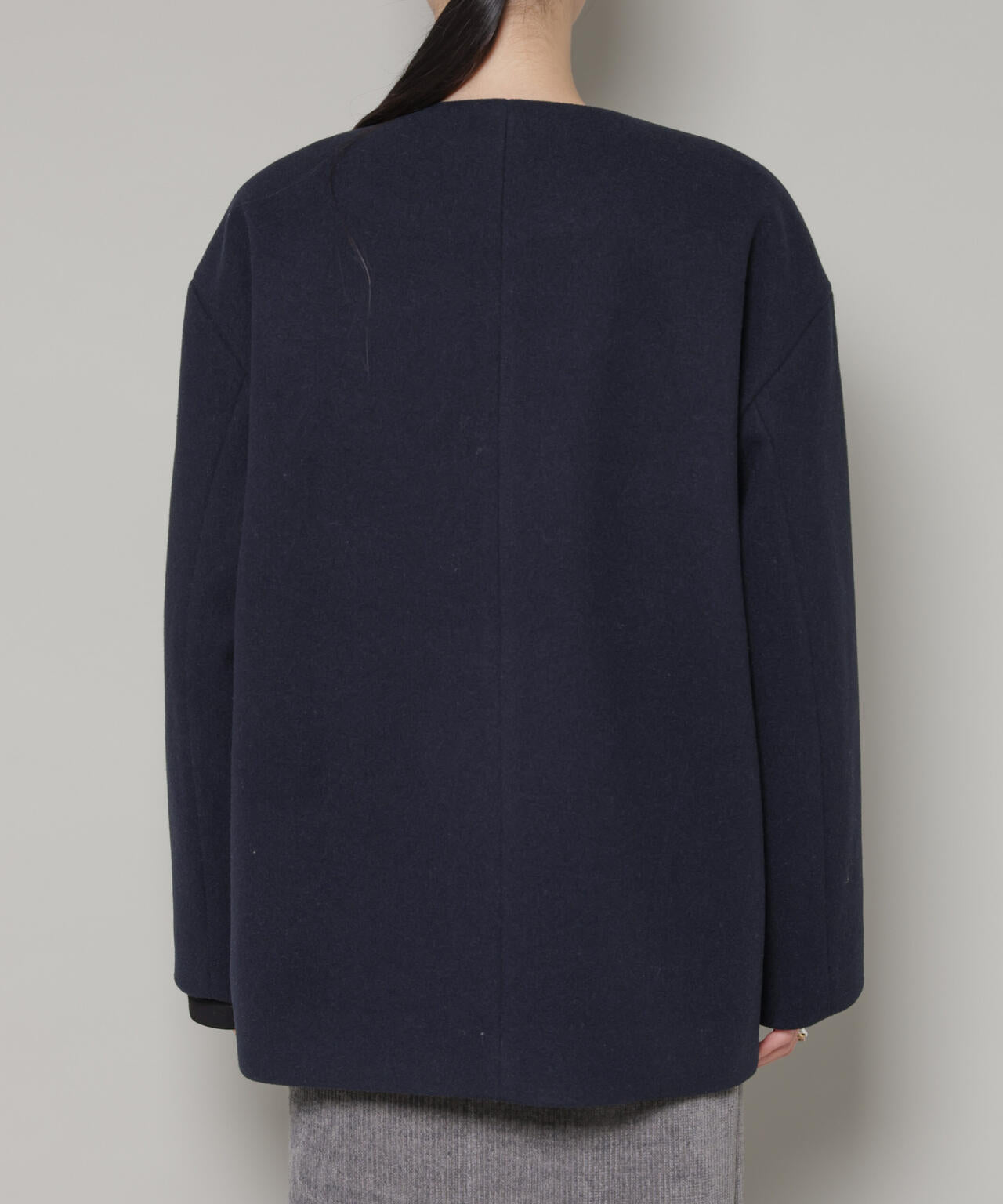 ノーカラー ミドル コート