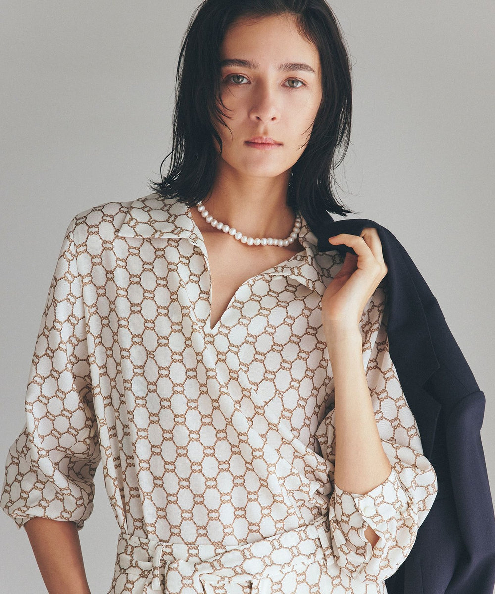 Precious掲載】【ウォッシャブル】ロープモノグラム ブラウス(トップス