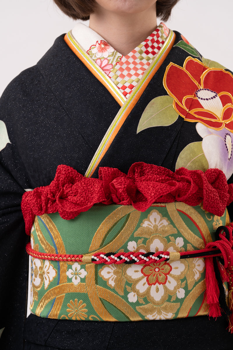 黒地 椿柄 正絹振袖【220】 – SAKURA TOKYO