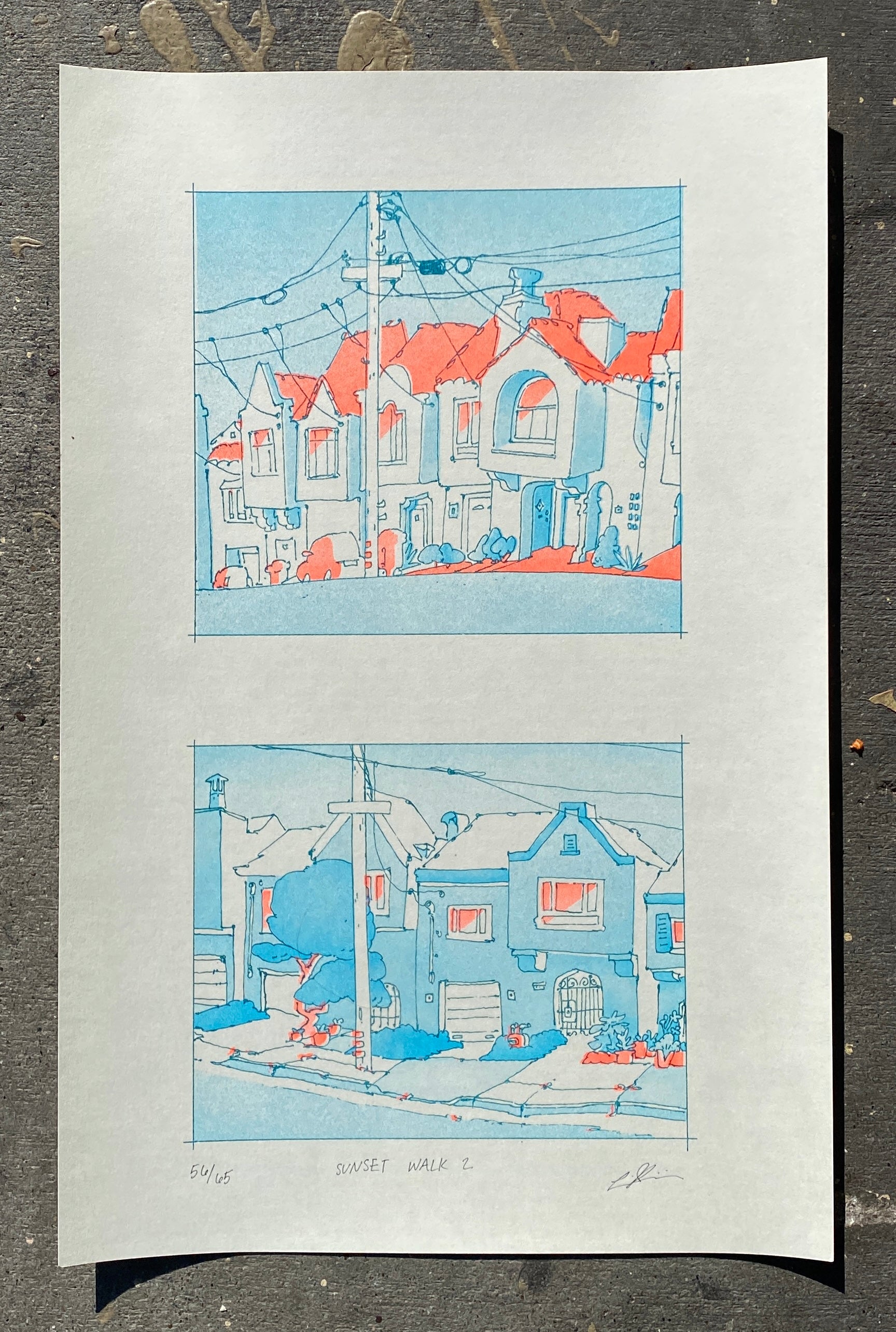 Risograph Print: Sunset Walk 2 (11