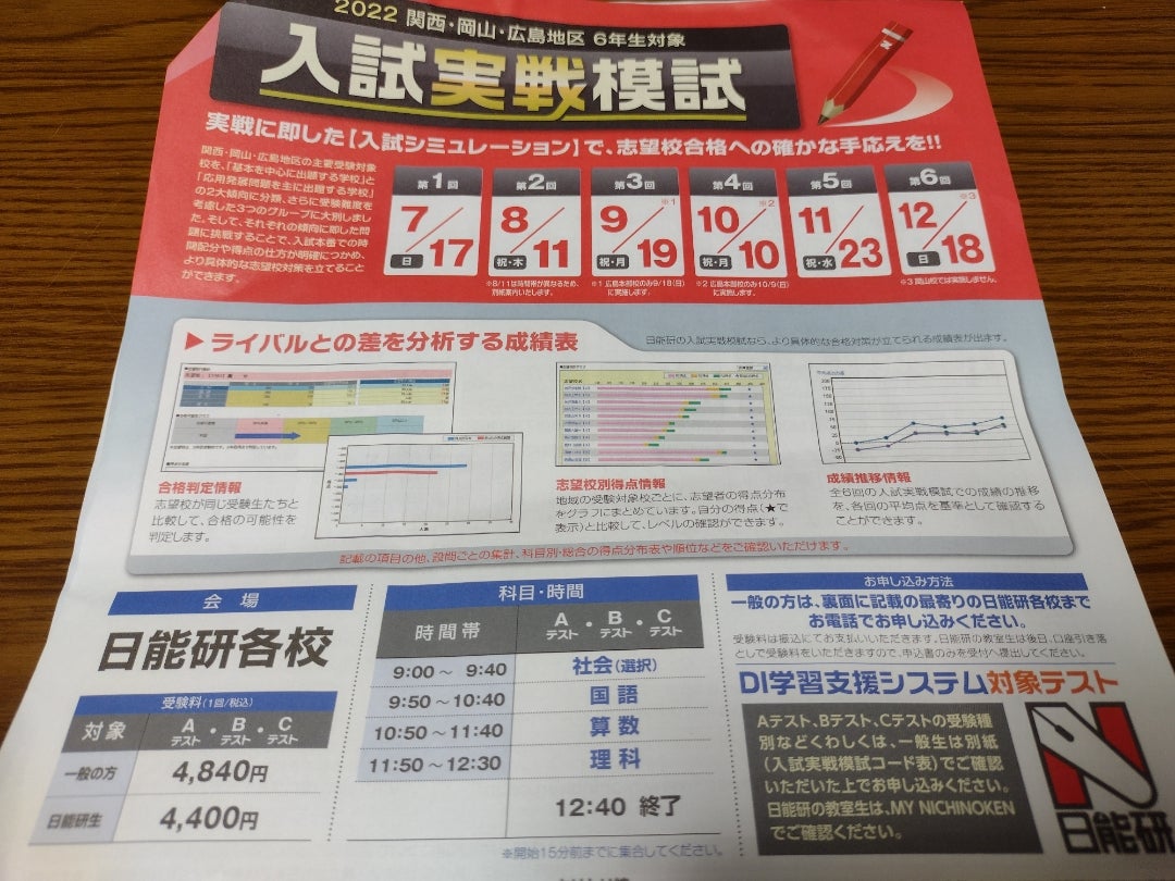 関西6年生対象 日能研入試実戦模試 | sumari的日中生活