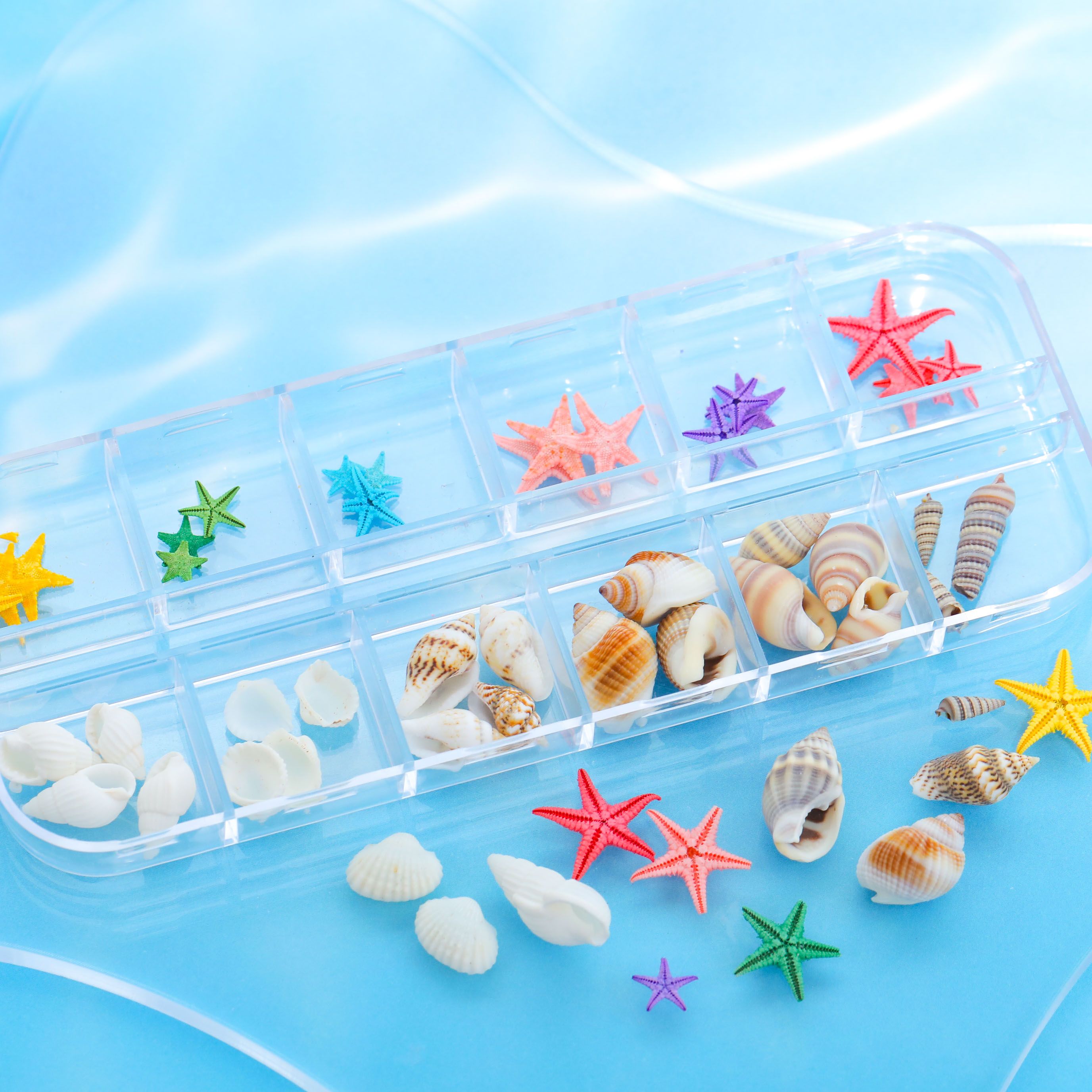 封入素材 海 ミックス ヒトデ カラフル シェル 巻貝 ケース入り レジン