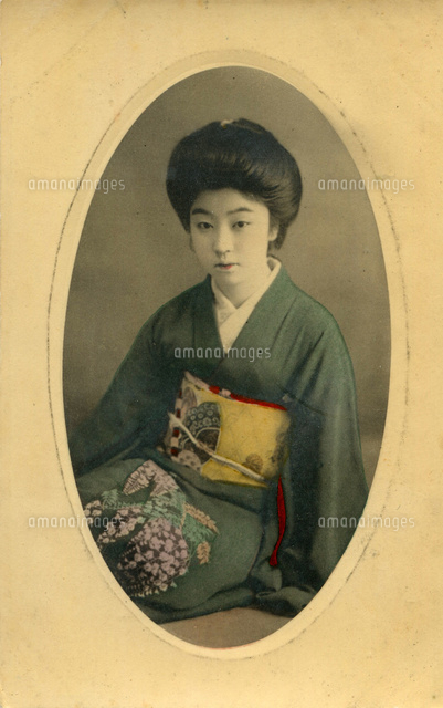 手彩色絵葉書 明治～大正時代（明治40-大正7の間の発行） 女性肖像