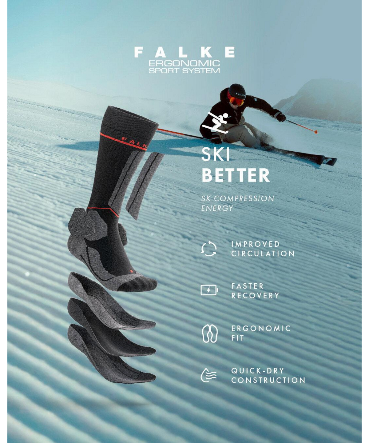 Skiing Socks SK Energizing Wool Men (Black) | FALKE