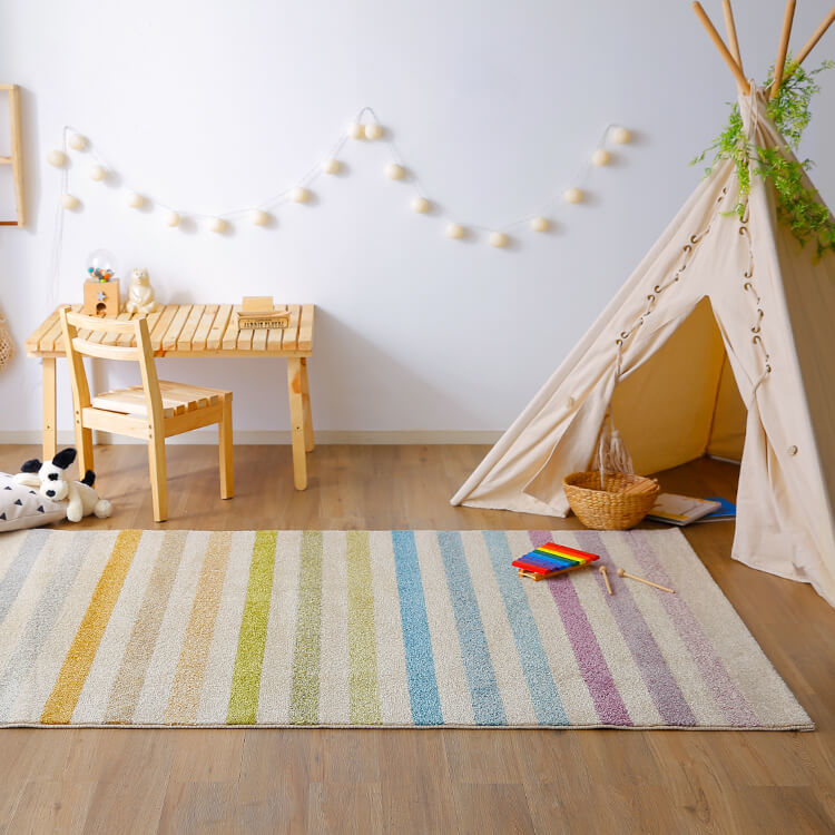 ベルギー産ラグマット(レインボー/イエロー/ブルー)肌触りも良く1人