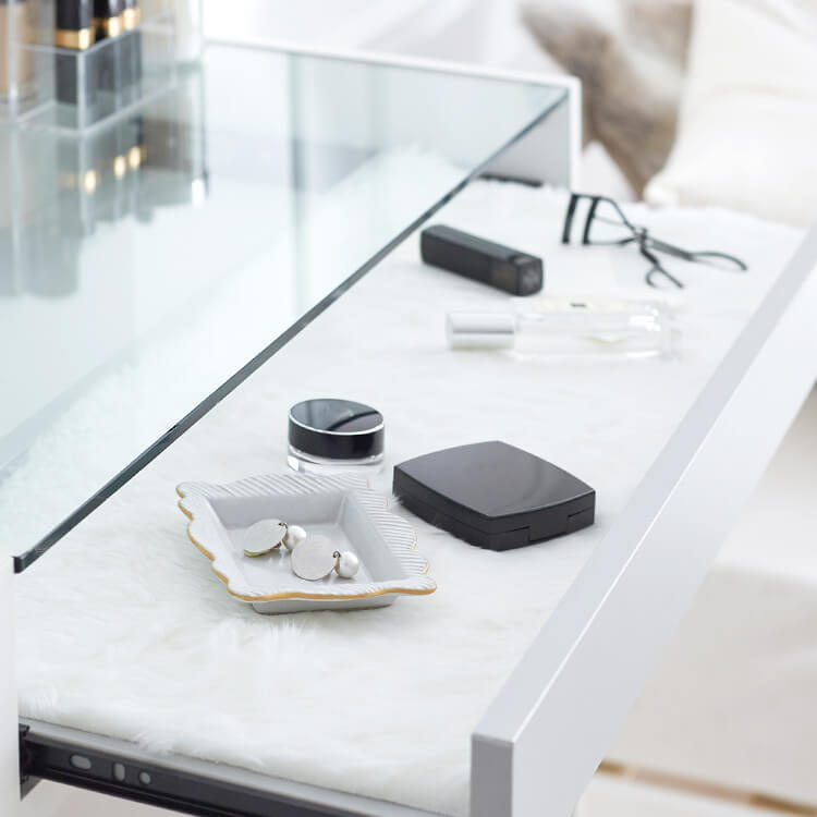 ドレッサー(オーク+ホワイト/ホワイト+グレー)ガラス天板×木目調の