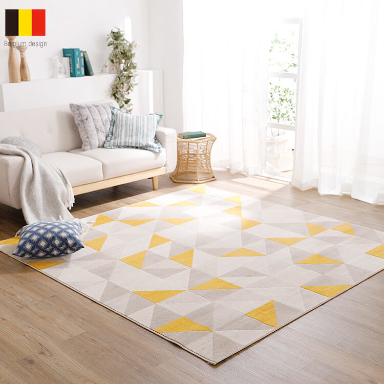 北欧風ベルギーラグ(1.5畳用：グレー/イエロー/ブルー)ウィルトン織