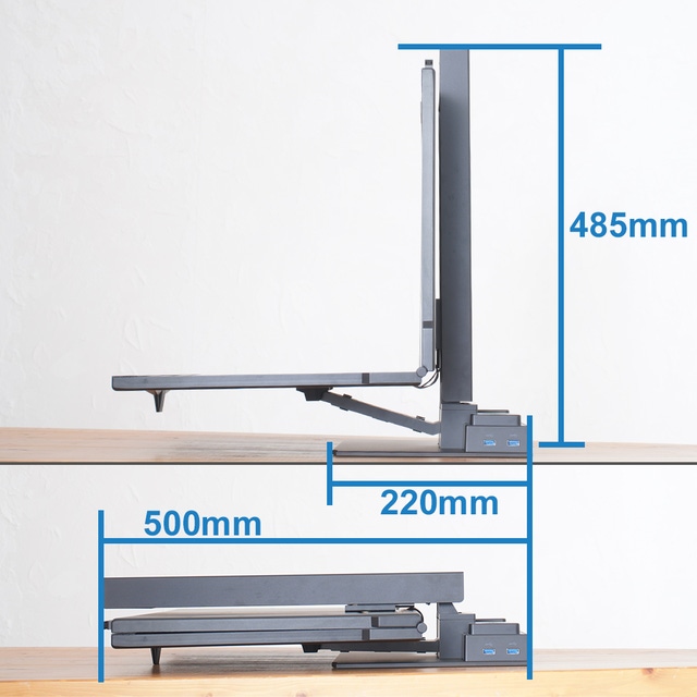 縦に積み上げて使用する高さ、角度自在の2画面モニター Geminos W