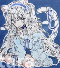 手描き イラスト オリジナル アナログ 色紙 ハーフツイン 女の子