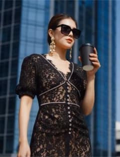 セルフポートレイト ワンピース コードレース カメリア 黒 UK8 未使用