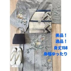 美品！ 訪問着 逸品 金彩 黒灰 グレー モノトーン系 身丈158 ゆったり