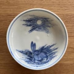 染付 手書き 小皿 古伊万里 月見兎図 うさぎ 兎 月 骨董 アンティーク