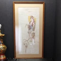 r98 慈母観音 刺繍額絵 工芸品 仏画 仏像 日本画 59㎝×109㎝ 特大