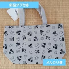 新品タグ付き】ミッキーマウス 弁当袋 エコバック グレー総柄 マチ付き