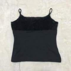 y2k フェアリーコア シャギー キャミソール ブラック 異素材 M 平成