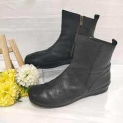 極美品 SAYA サイドジップ 本革 ショート レザーブーツ 黒 25cm 通年