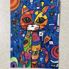 カラフルな猫の抽象画 上質紙 B5 POPアート アクリル画 絵画
