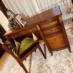 アンティーク デスク 象嵌 IDC大塚家具 東海家具 机 ドレッサー 片軸