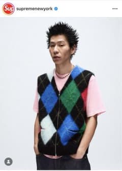 Supreme Brushed Argyle Zip Up Vest Black - メルカリ