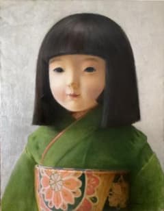 ❤️新作 油絵 菅家令子絵 絵画インテリアF6-010626 市松日本人形
