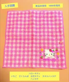 新品 ハローキティ いちご さくらんぼキティ タオルハンカチ サンリオ