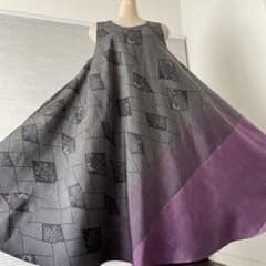 着物ワンピーステントラインロング丈《30》大島紬＆紬Lサイズくらい