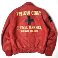 牛革】イエローコーン レザー ライダースジャケット 赤 L - メルカリ