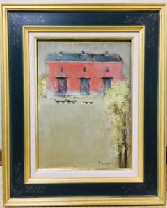 小さな赤い倉庫油絵F4(242×333mm)
