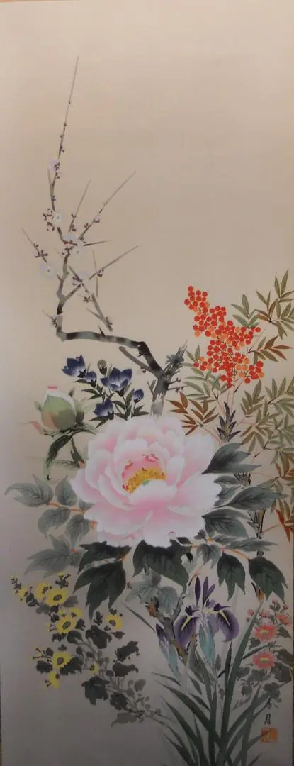 小川香月☆黄金富士牧童図 掛け軸