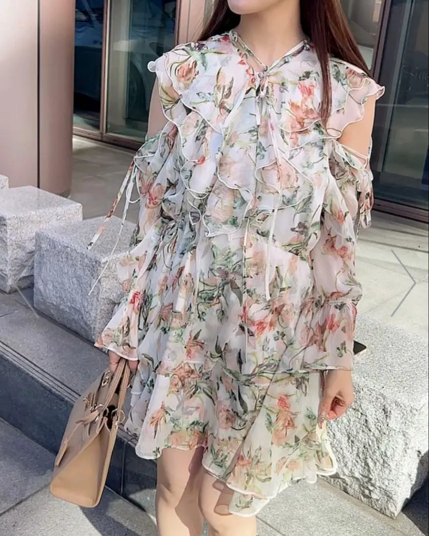 2026年最新】snidel スナイデル プリントフリルシフォンミニワンピース