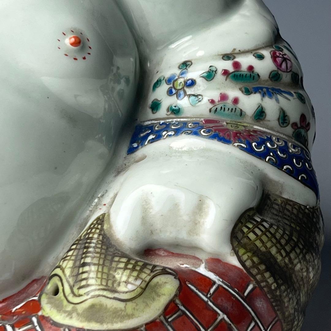 優美 粉彩布袋 江西景徳 朱茂記造 底款 色絵 布袋像 座布団