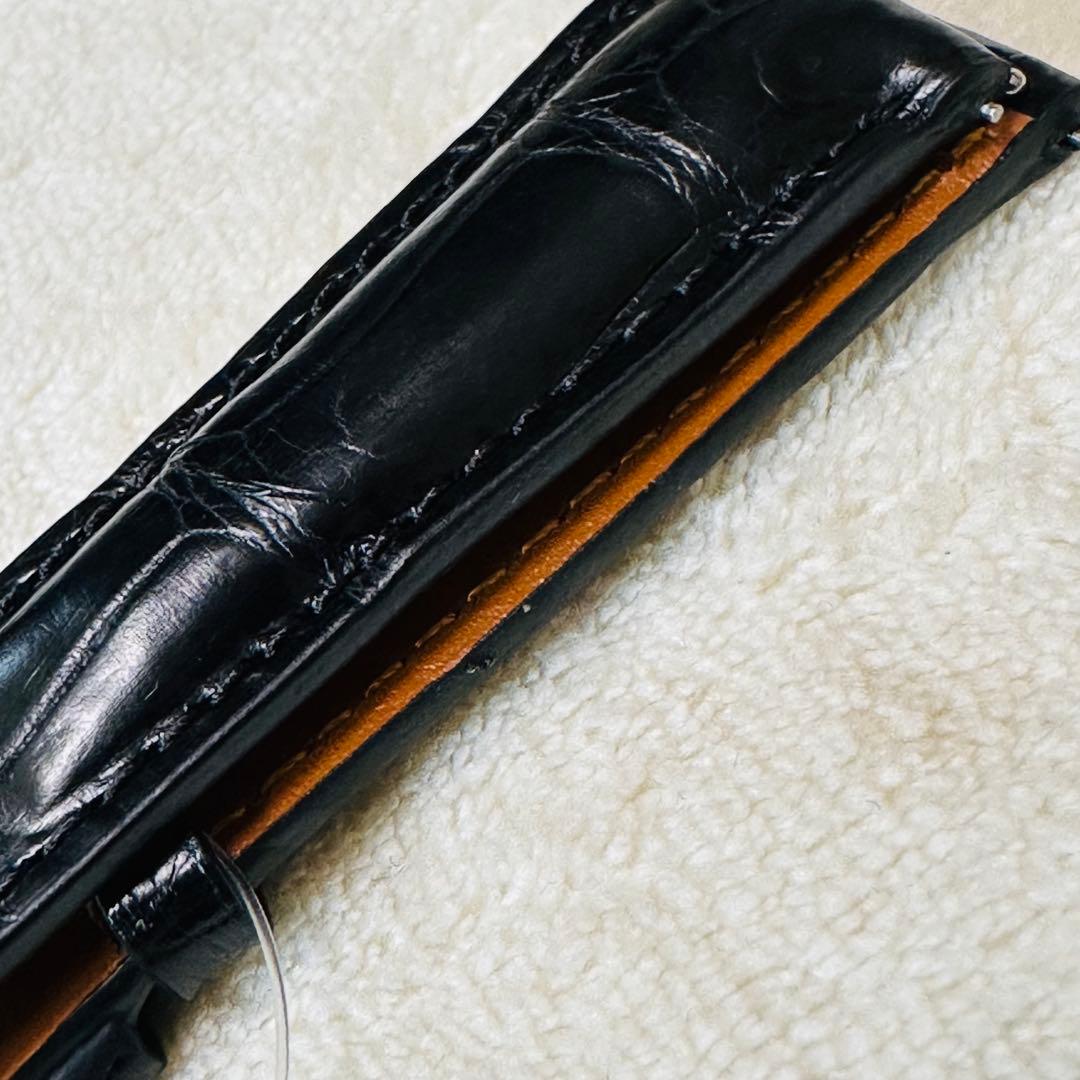 2034#19mm-16mmブラック☆本物クロコダイルレザーベルト☆スイス製