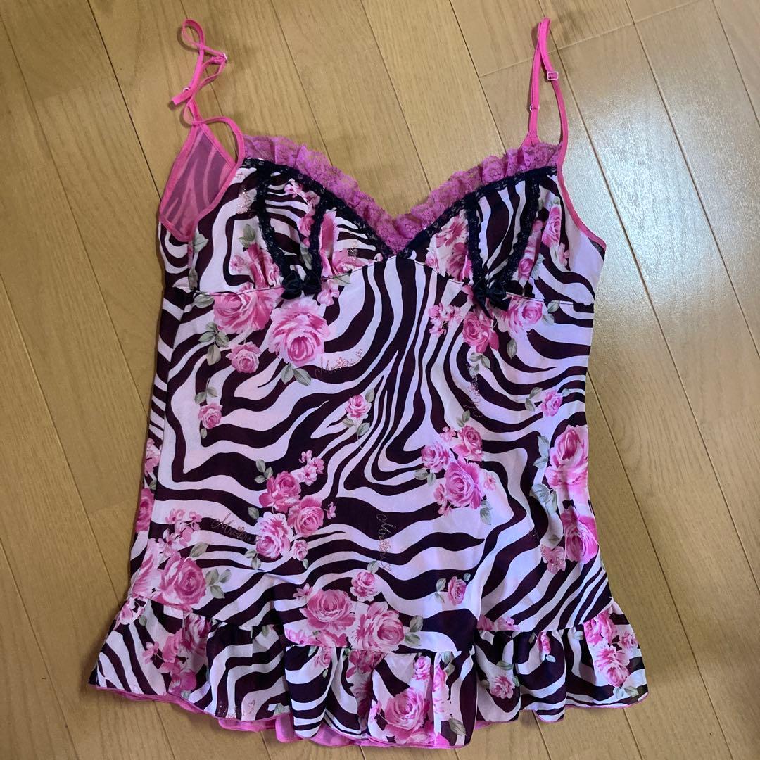 MARS マーズ ゼブラ薔薇柄 キャミソール ピンクMARSゼブラ薔薇柄キャミ