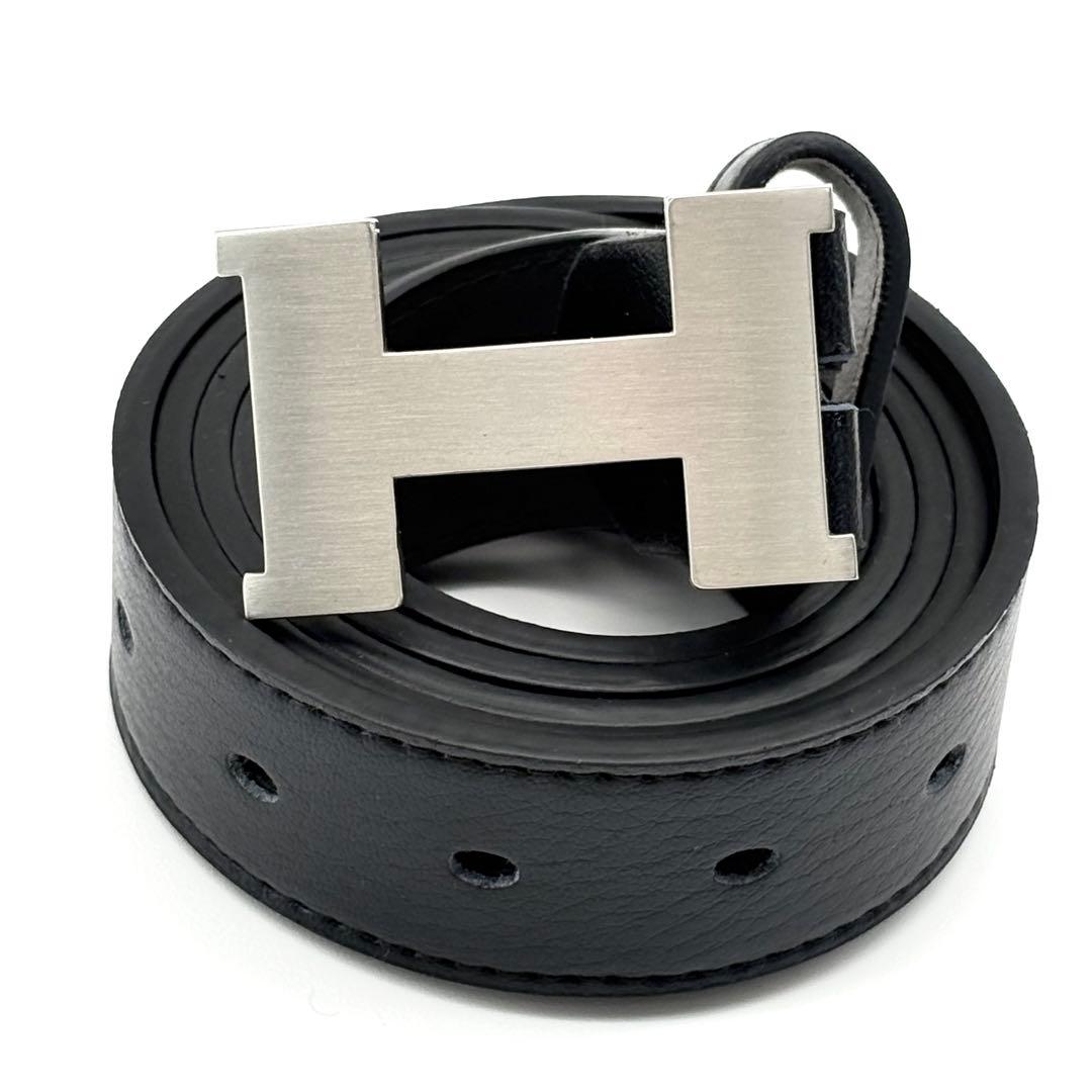 HERMES ベルト コンスタンス Hロゴ シルバー レザー 本革 ロゴバックル