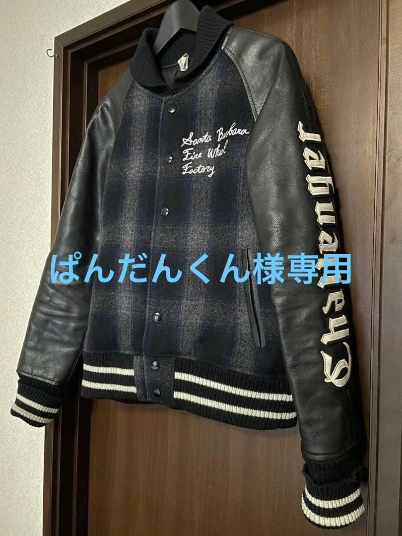 challenger スタジャン　レザー切り替え　オンブレチェック　紺　Mサイズ CHALLENGER / L/S CHECK WORK SHIRT -Navy-