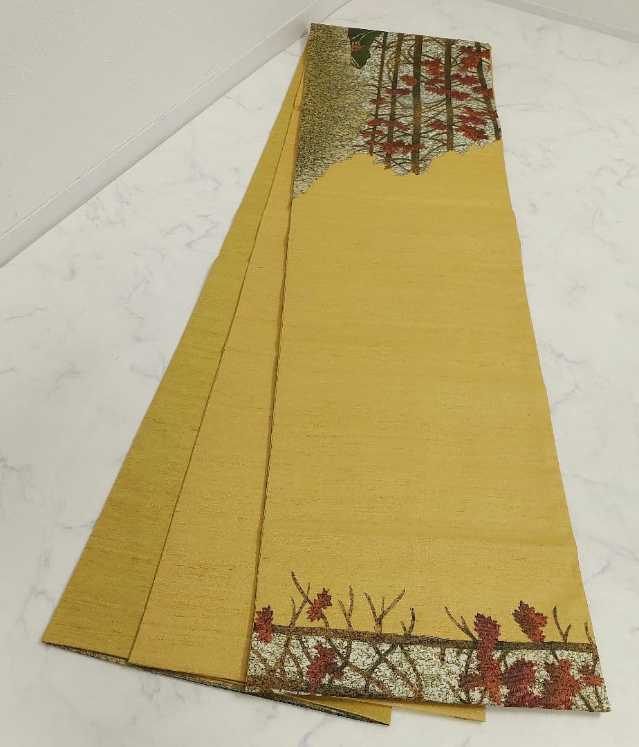 袋帯 奥の細道 大村禎一 落款 モダン 紬地 お洒落 草色 茶会 正絹 美品