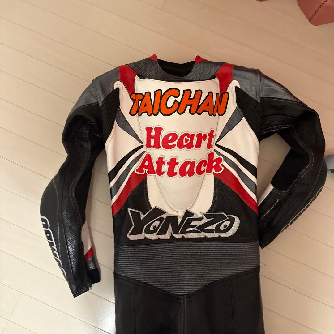 YONEZO 革ツナギ レーシングスーツ 黒/白/赤 MFJ公認 美品 - メルカリ