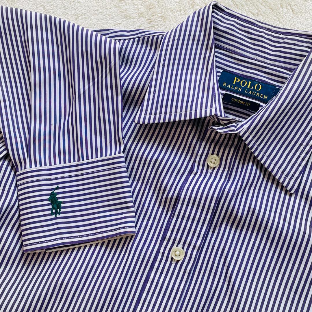 ポロラルフローレン レディース シャツ ストライプ 6 パープル 袖刺繍