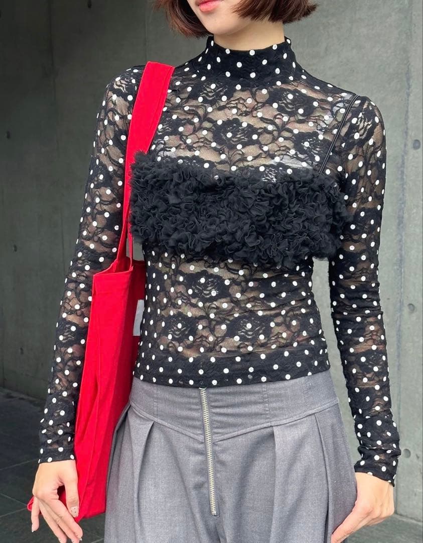 poppy あさぎーにょ ドットレース シースルートップス 黒 - メルカリ