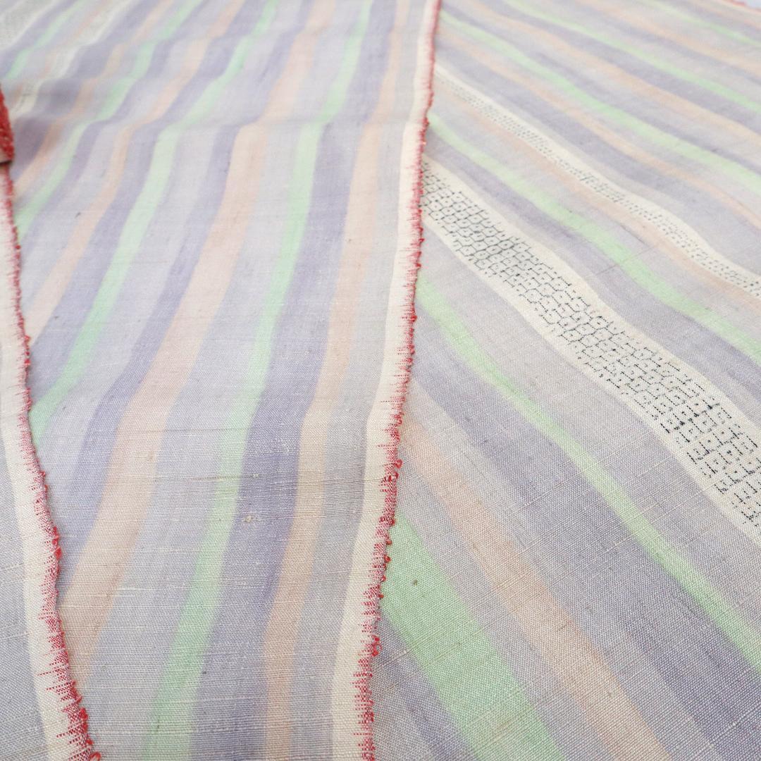 2887☆手織 本場越後紬 いしくら 紬☆パステル ストライプ☆反物