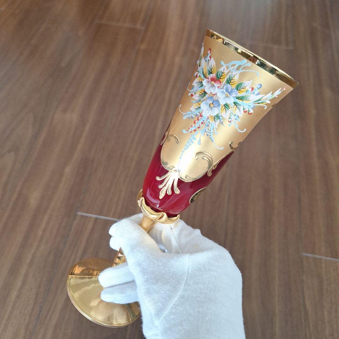 ベネチアングラス 花柄 シャンパングラス 6個セット ムラノグラス