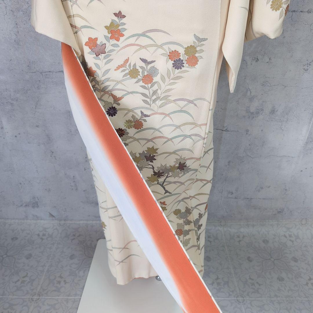 訪問着 フルセット 着物 正絹 花 刺繍 金彩加工 しつけ糸 祝い事 O9