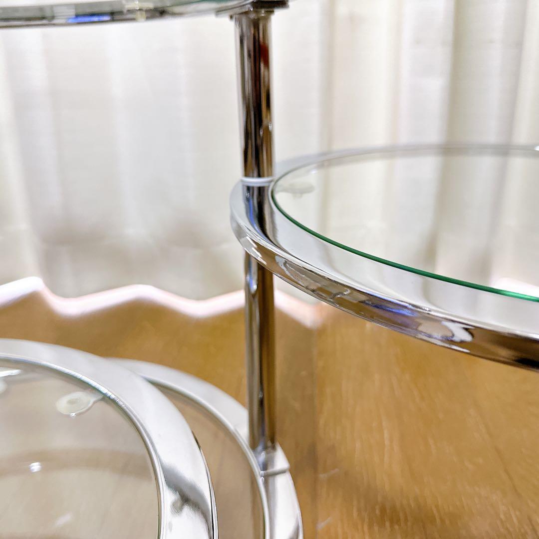 ミッドセンチュリー ラウンドテーブル 可変式 4段 強化ガラス - メルカリ