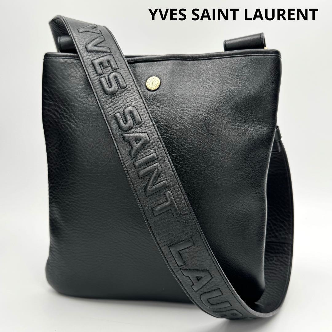 美品 イヴサンローラン レザー エンボスロゴ ショルダーバッグ ボディバッグ 黒 SAINT LAURENT サンローラン ボディバッグ CLAUDIUS 590076 03U0E