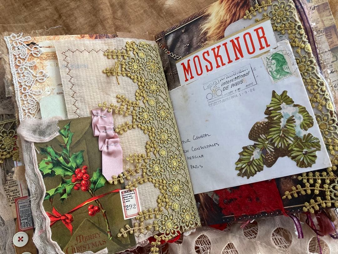 Xmasセット ジャンクジャーナル ティムホルツ エンボスペーパー インド刺繍