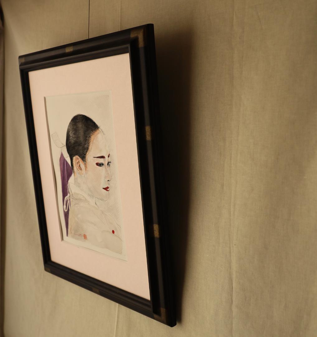 『瞳（まなざし）』　※京都の舞妓さん。　手描き1点物。（水彩防カビ保護ワニス済）