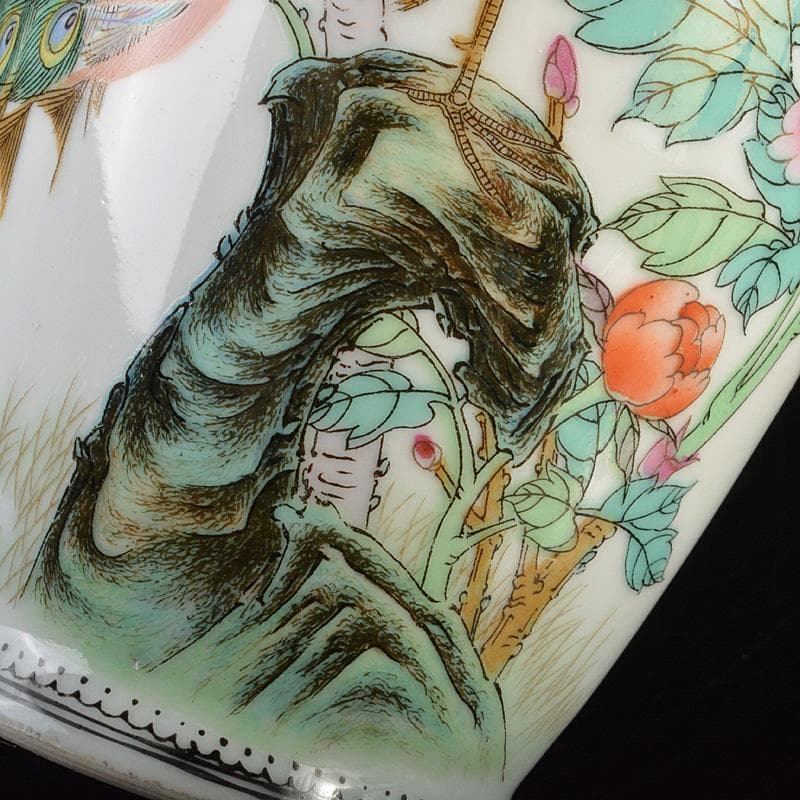 中国 景徳鎮製 粉彩 漢詩孔雀牡丹文瓶 C 6620 - メルカリ