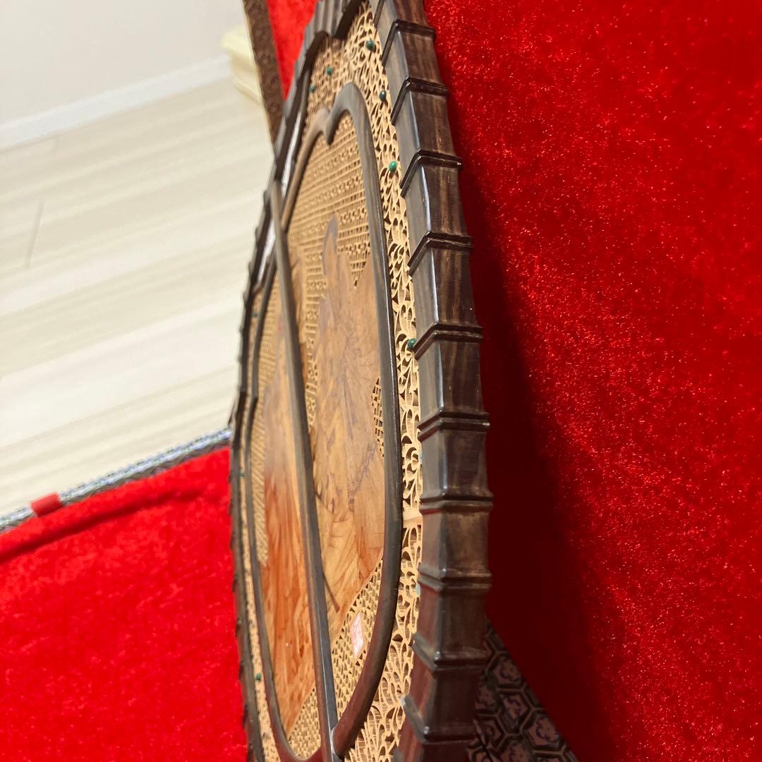 中国美術 唐木造 白檀透彫刻 翡翠 軍配型硯屏 団扇 唐物？