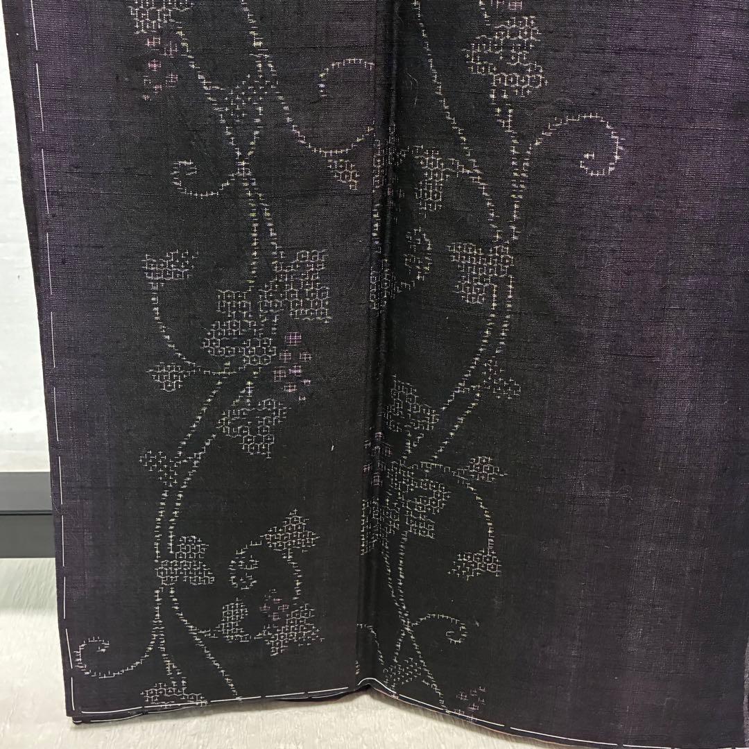 D10 本場結城紬 やまと 葡萄柄 濃紫系 正絹 着物 袷 しつけ糸未使用極