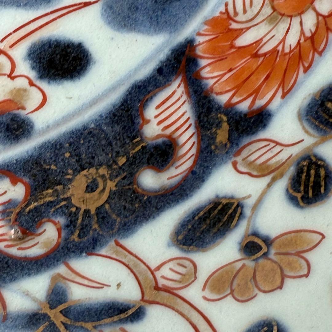 元禄伊万里 色絵花鳥図七寸皿 建築物 金蘭手 赤絵 裏椿文 状態◎ 蒐集